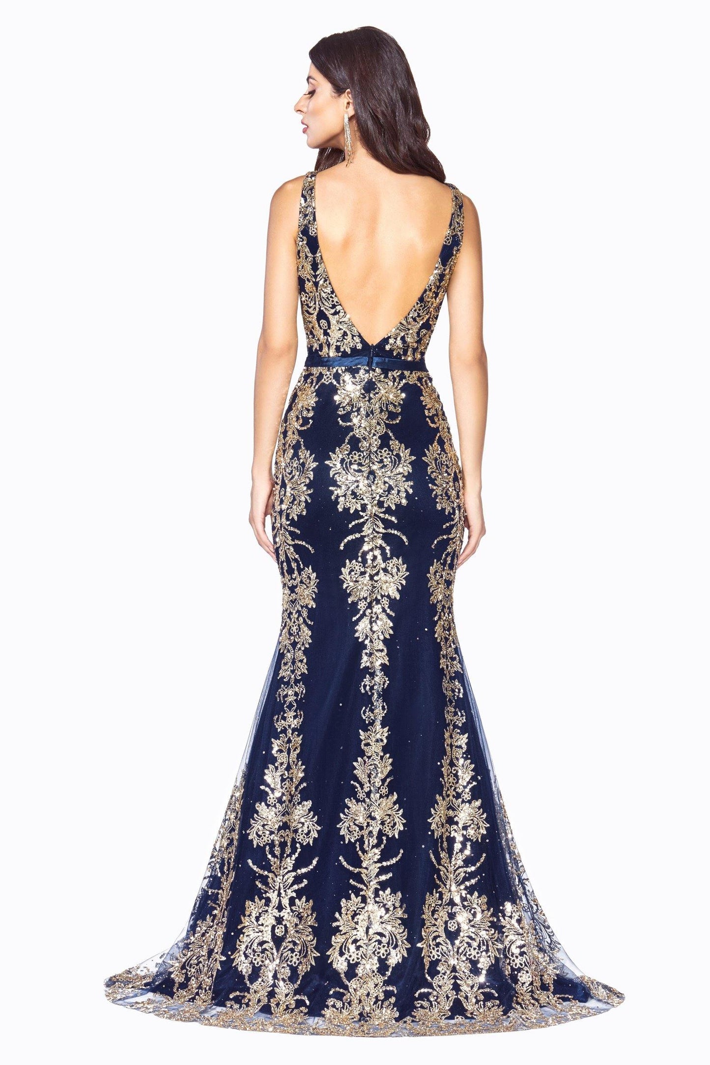 Long Formal Glitter Print Mermaid Prom Dress - The Dress Outlet