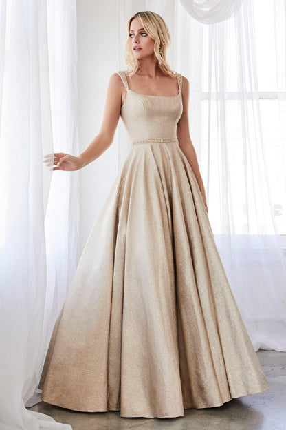 Long Sleeveless Prom Glitter Metallic Ball Gown - The Dress Outlet Cinderella Divine