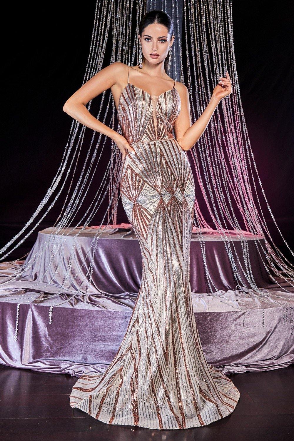 Long Fitted Sparkling Prom Dress - The Dress Outlet