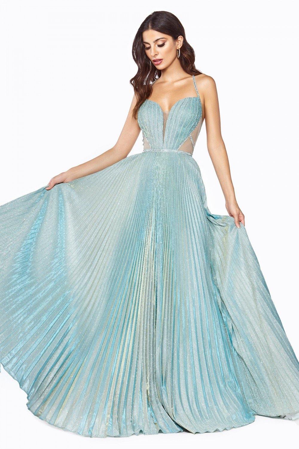 Long Metallic Evening Gown - The Dress Outlet