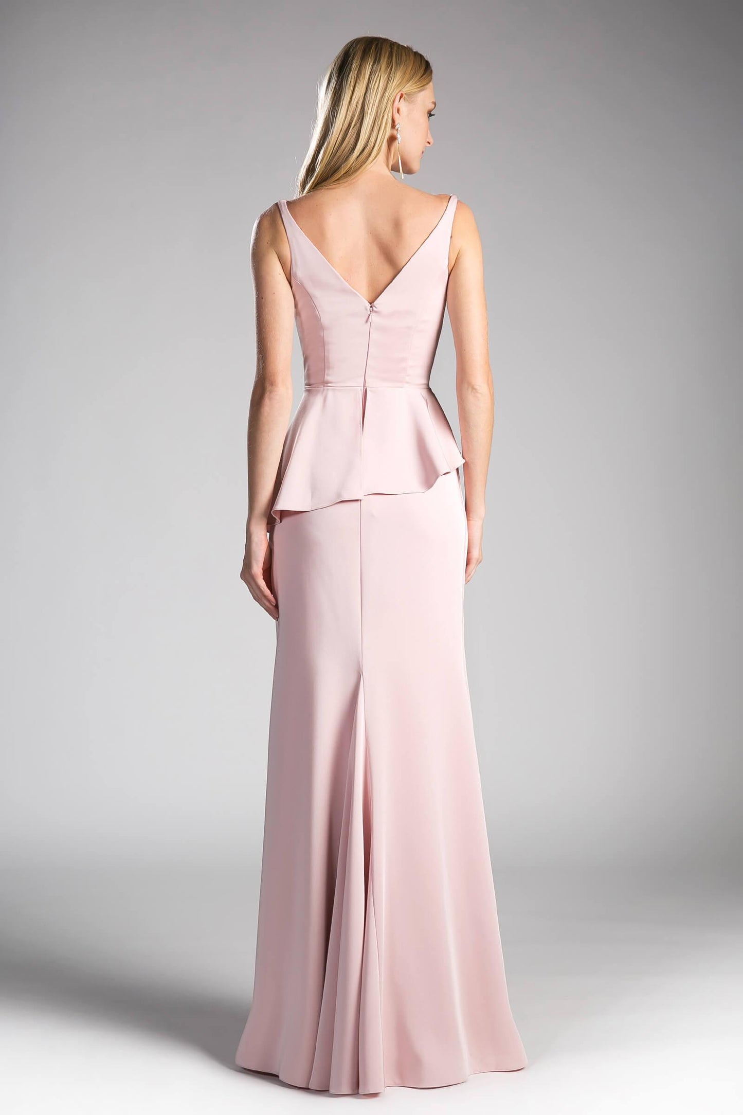 Long High Slit Peplum Formal Dress Prom Gown - The Dress Outlet Cinderella Divine
