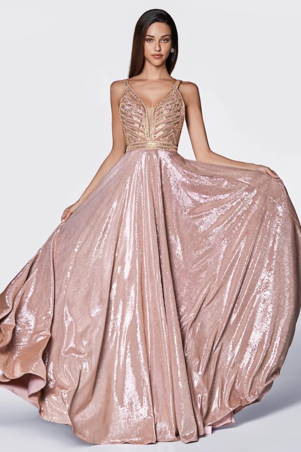 Long Metallic Prom Gown Evening Dress - The Dress Outlet Cinderella Divine
