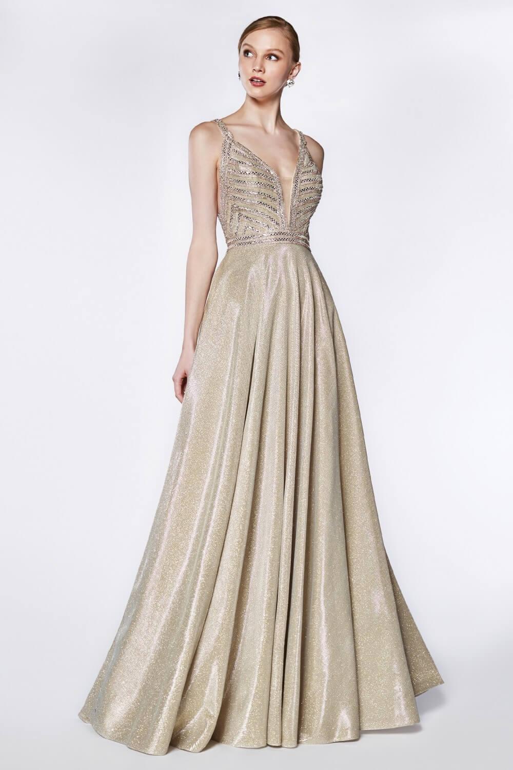 Long Metallic Prom Gown Evening Dress - The Dress Outlet Cinderella Divine