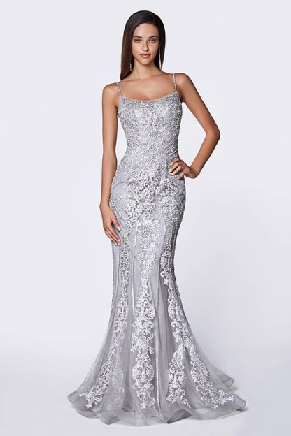 Long Fitted Beaded Prom Gown Evening Dress - The Dress Outlet