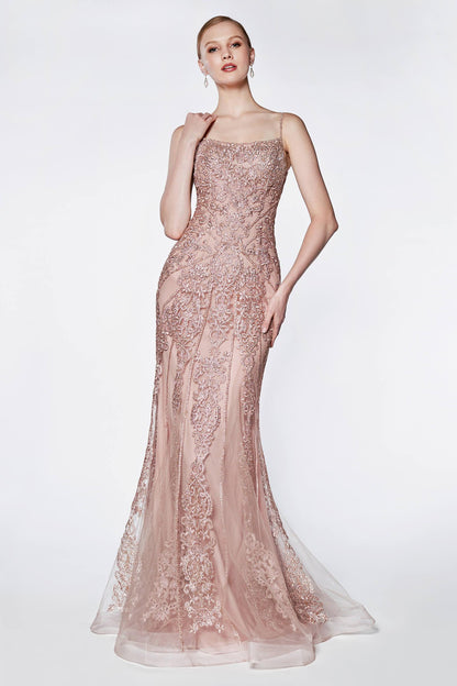 Long Fitted Beaded Prom Gown Evening Dress - The Dress Outlet Cinderella Divine