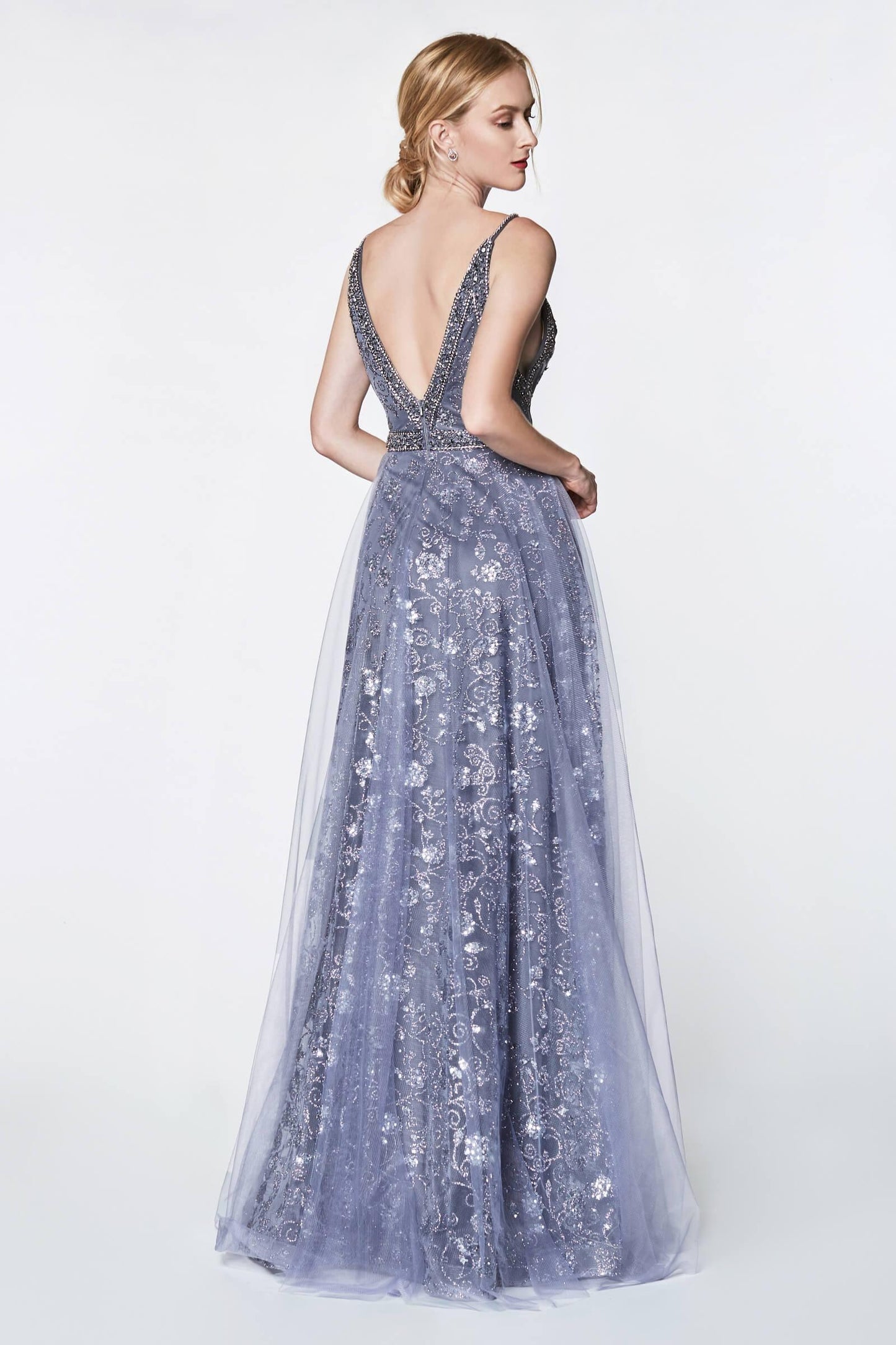 Long A Line Glitter Gown Prom Dress - The Dress Outlet
