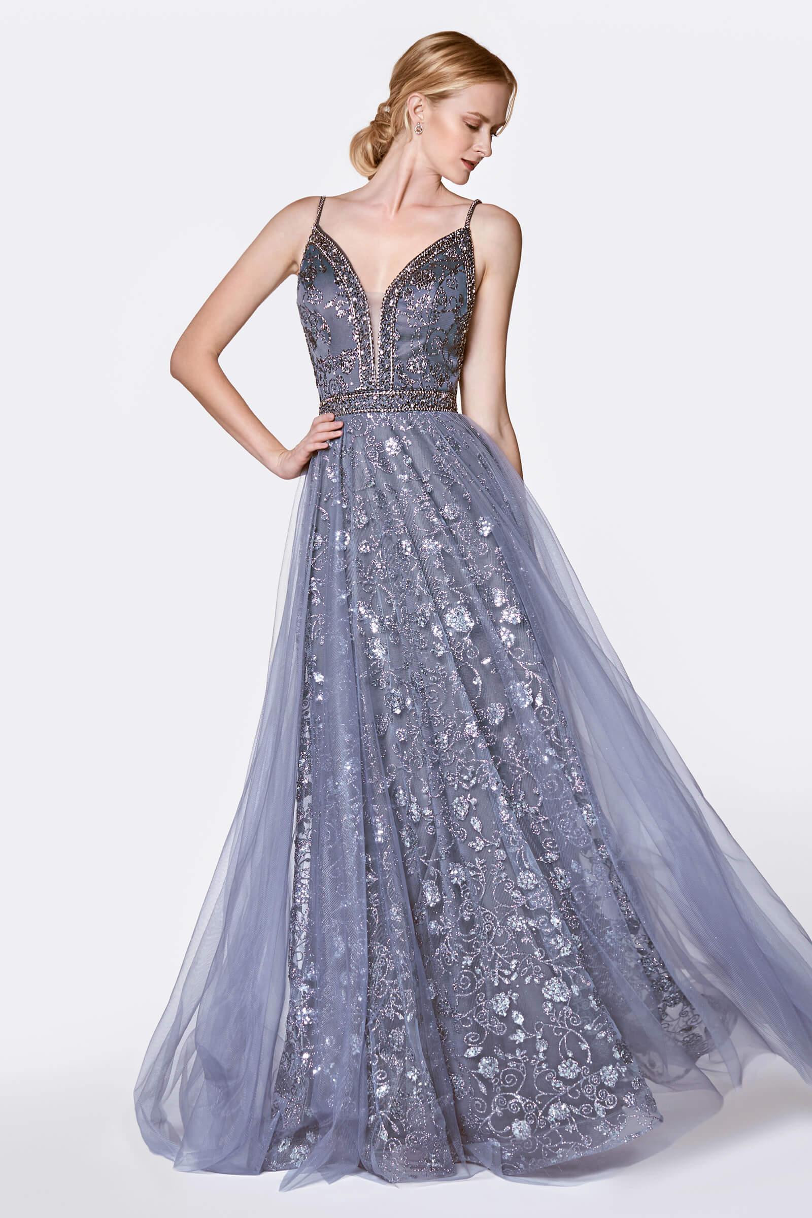 Long A Line Glitter Gown Prom Dress - The Dress Outlet Cinderella Divine