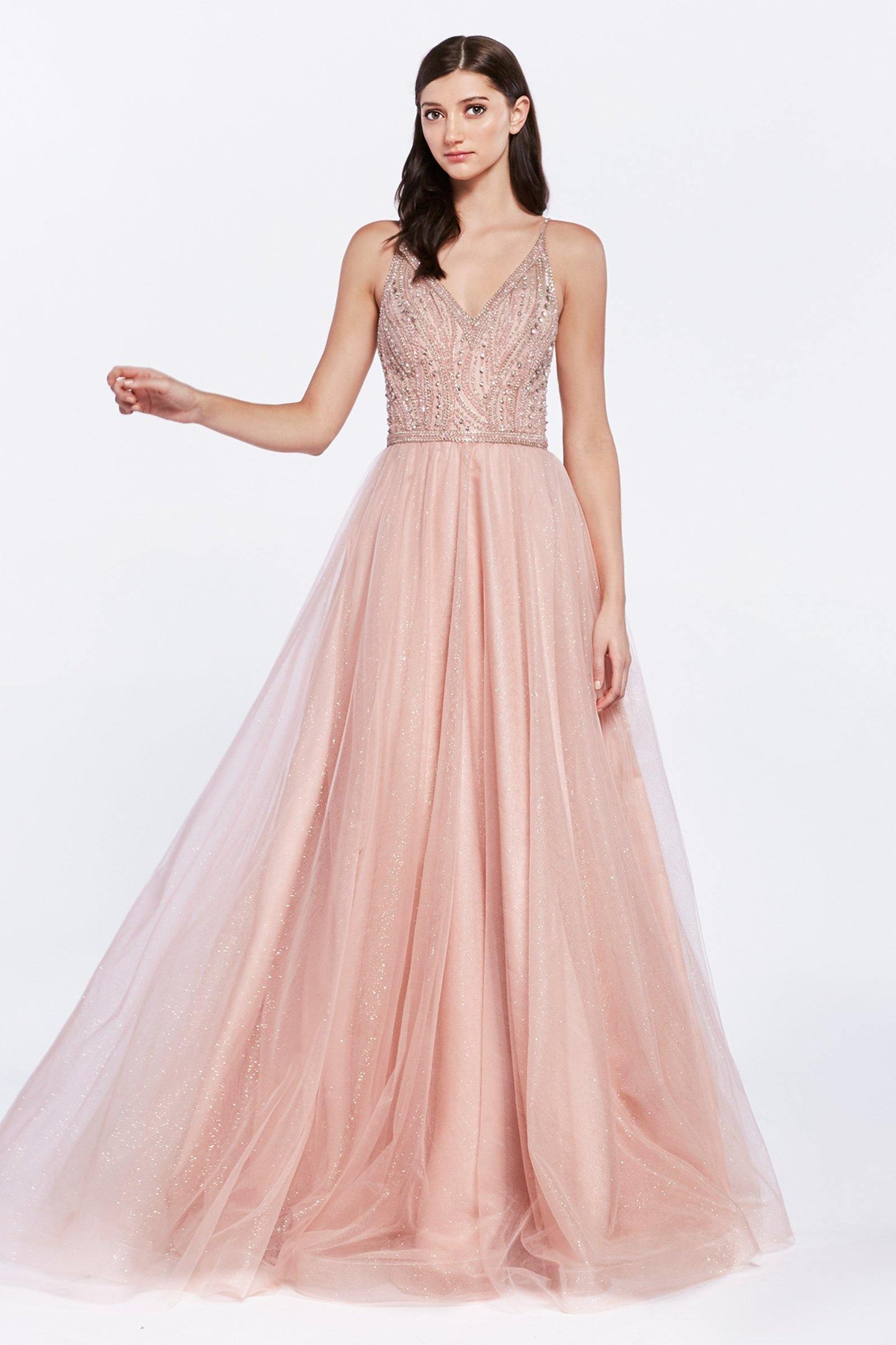 Long Spaghetti Strap Glitter Prom Dress Formal - The Dress Outlet Cinderella Divine