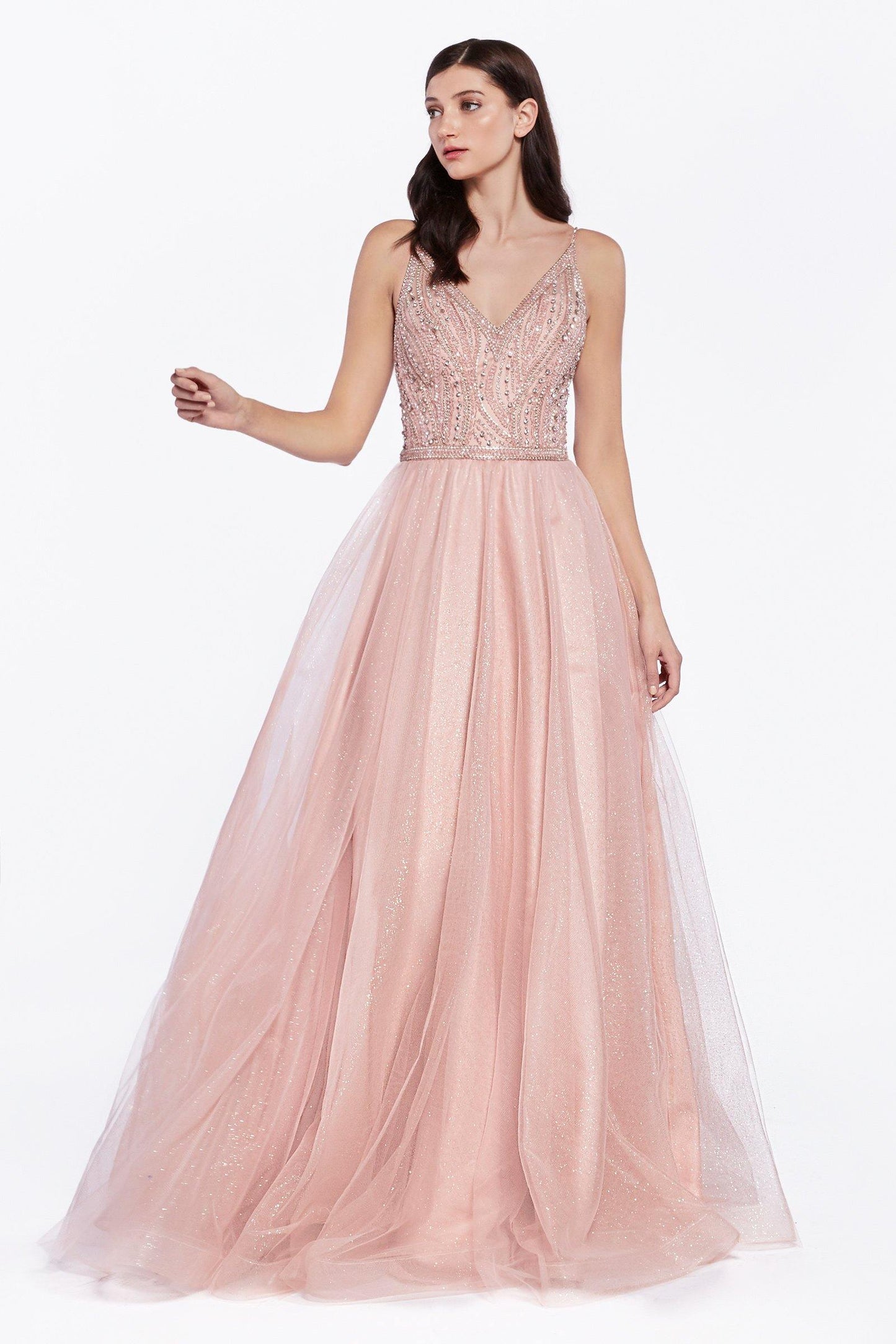 Long Spaghetti Strap Glitter Prom Dress Formal - The Dress Outlet Cinderella Divine