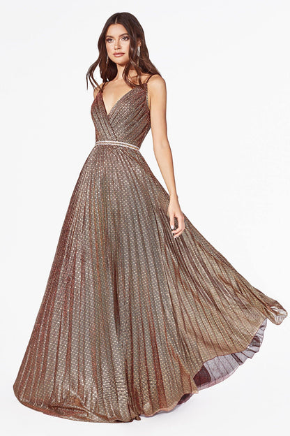 Prom Long Formal Spaghetti Strap Stripped Metallic Dress - The Dress Outlet Cinderella Divine