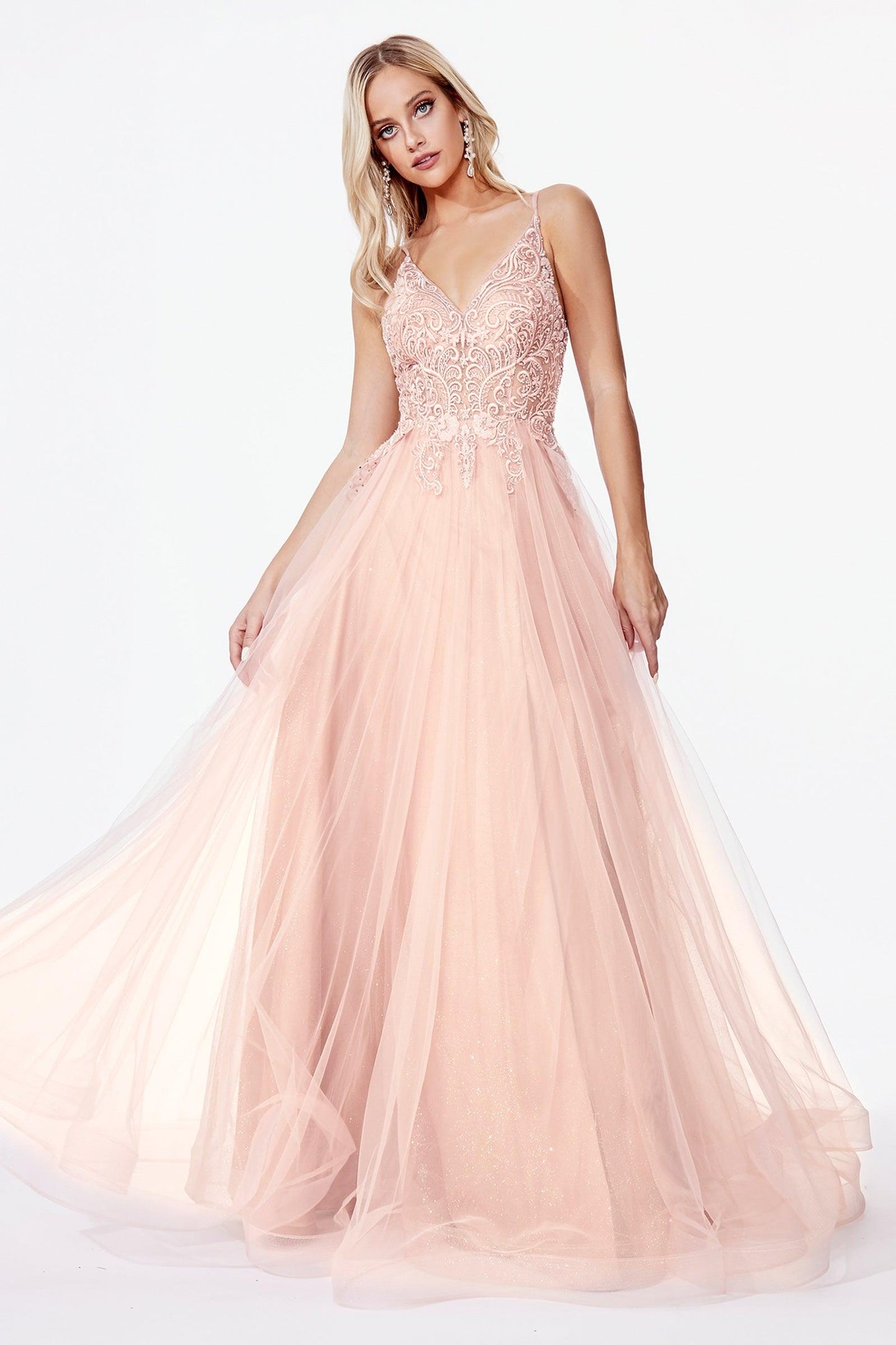 Long Prom Glitter Spaghetti Strap Formal Dress - The Dress Outlet