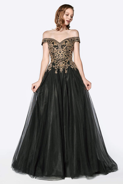 Long Off The Shoulder Prom Dress Formal Ball Gown - The Dress Outlet Cinderella Divine