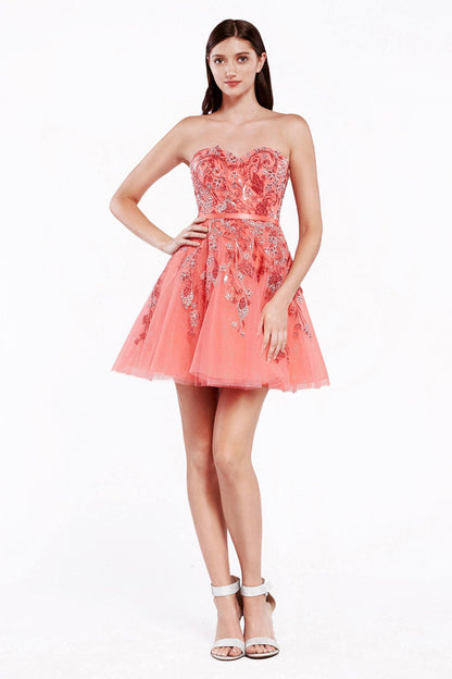 Homecoming Short Strapless Floral Cocktail Prom Dress - The Dress Outlet Cinderella Divine