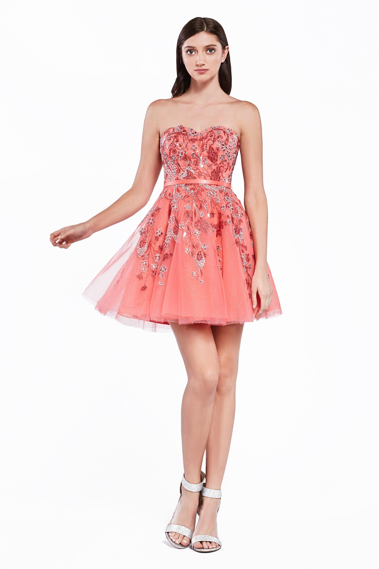 Homecoming Short Strapless Floral Cocktail Prom Dress - The Dress Outlet Cinderella Divine