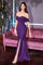 Long Off Shoulder Fitted Evening Prom Dress Eggplant