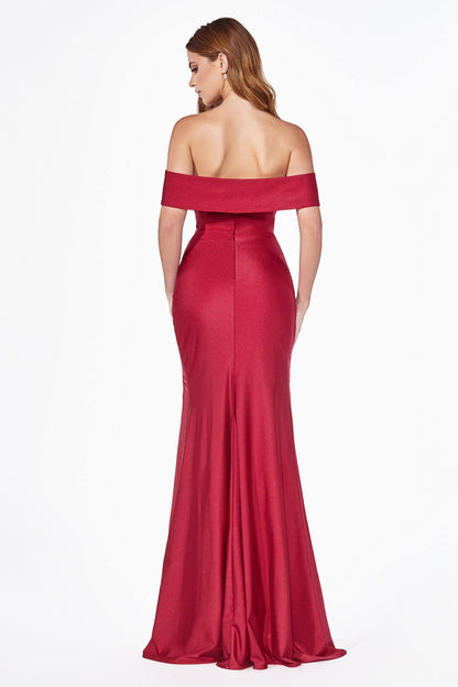 Long Off Shoulder Fitted Evening Prom Dress  Red