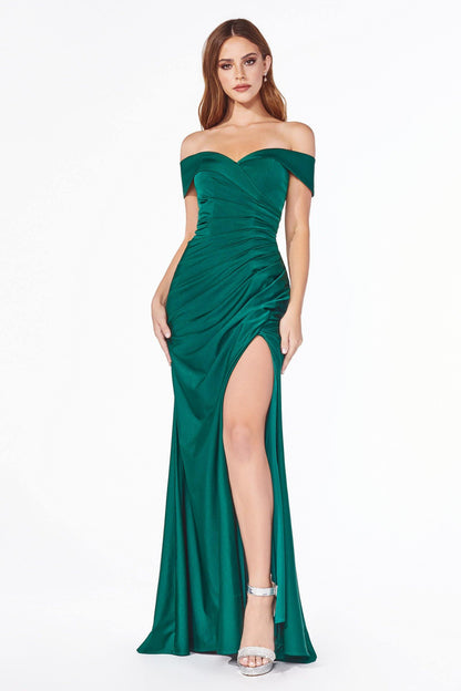 Long Off Shoulder Fitted Evening Prom Dress Emerald