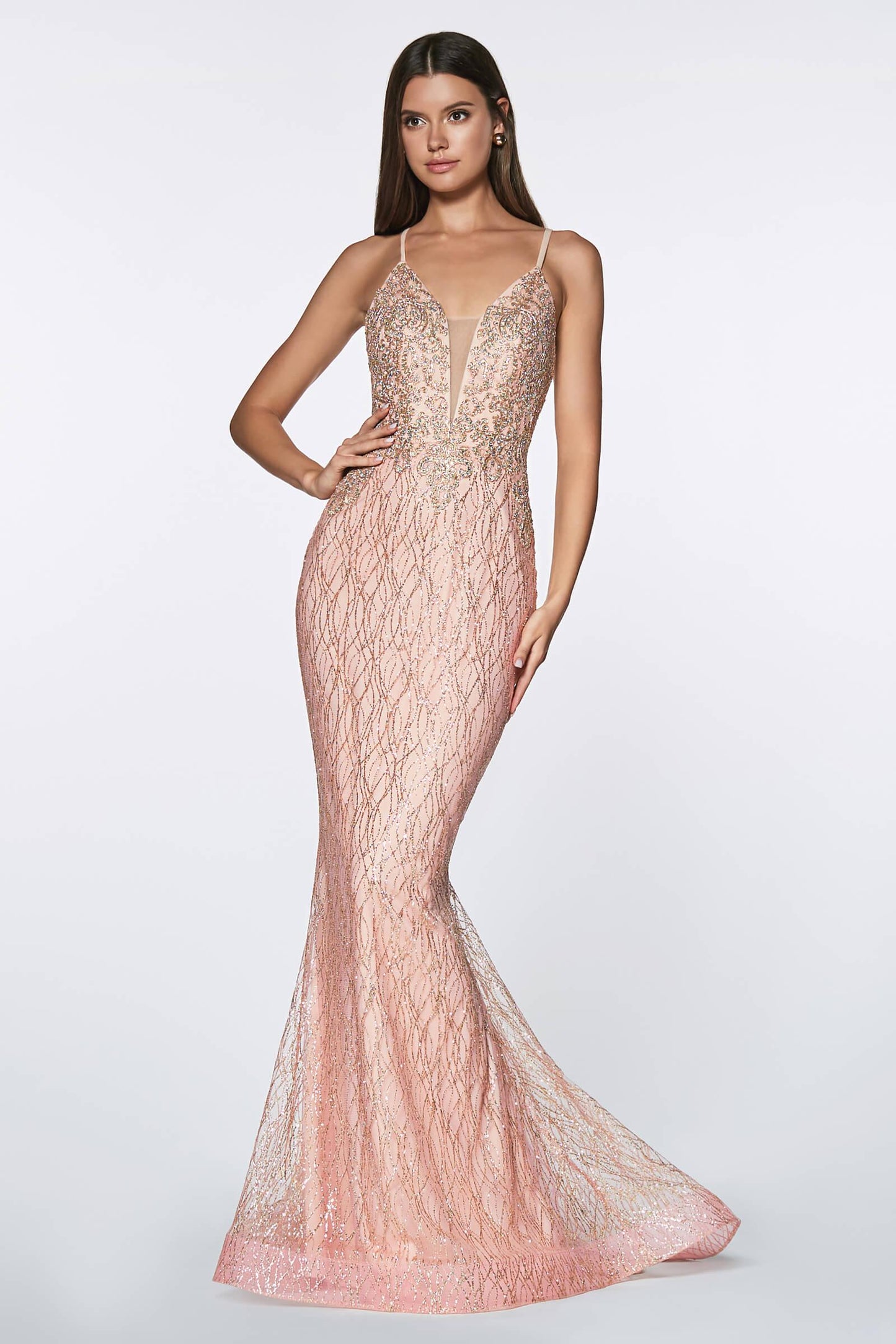 Long Lacey Bodice Fitted Gown Prom Dress - The Dress Outlet Cinderella Divine