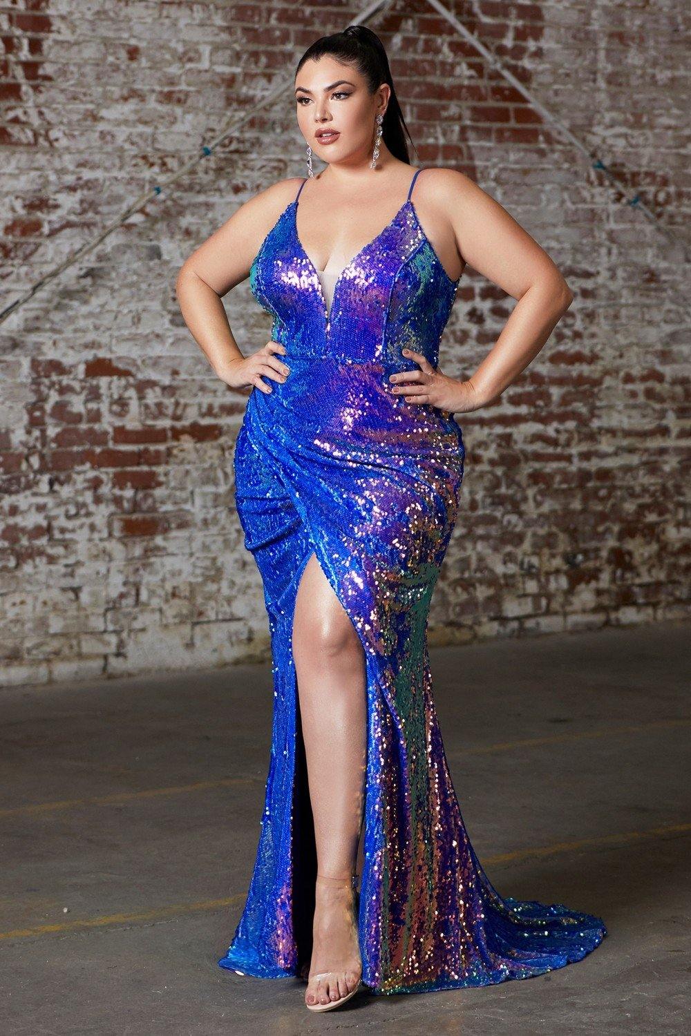 Iridescent Long Fitted Prom Dress Plus Size - The Dress Outlet