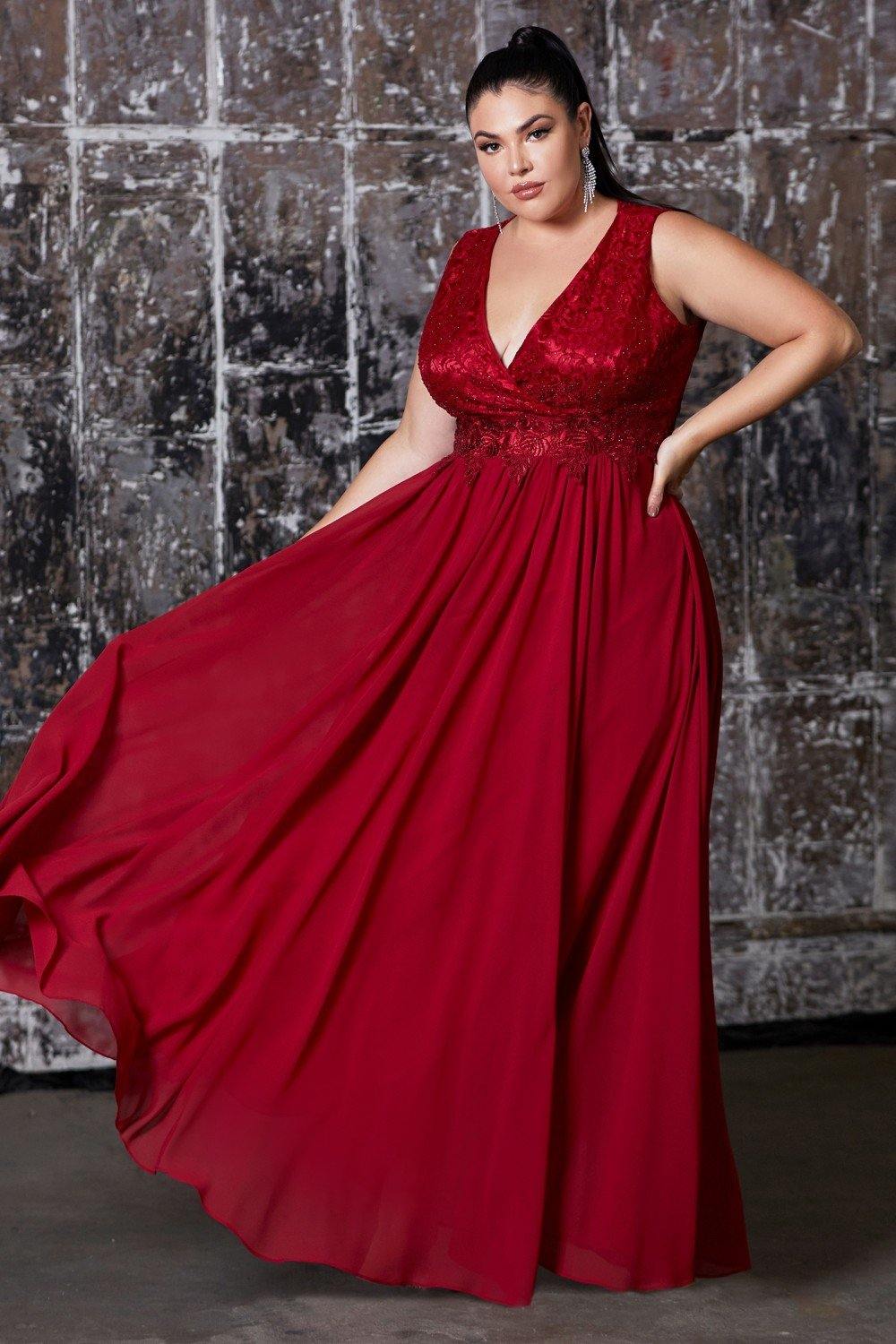 Long Sleeveless Plus Size Prom Dress Deep Red
