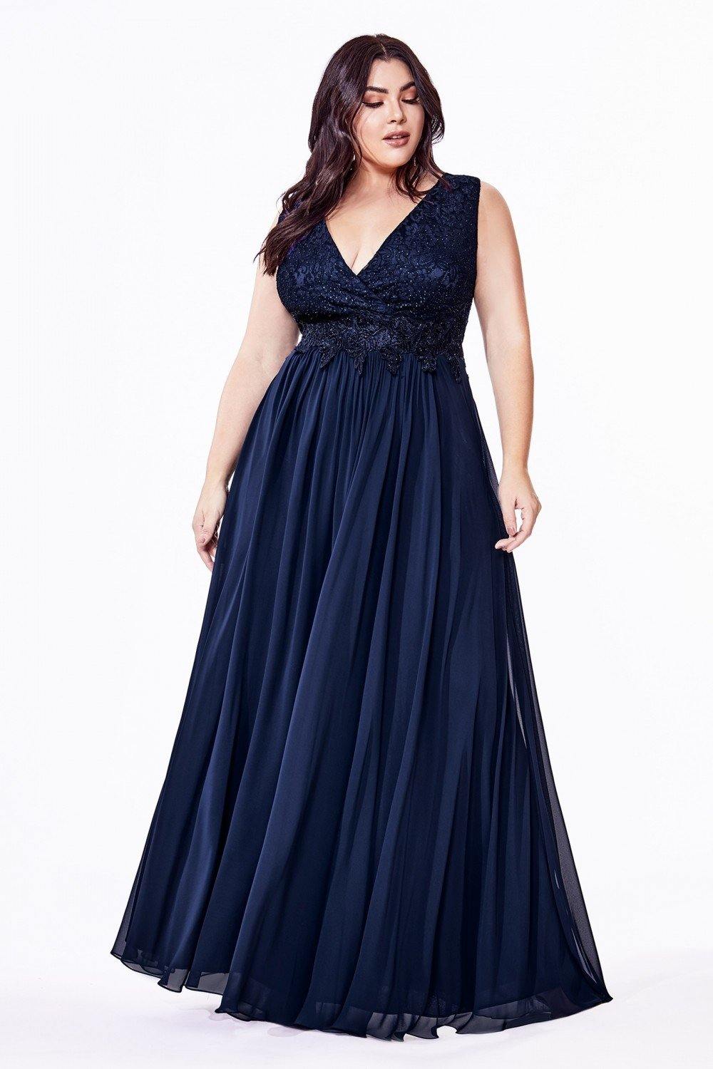 Long Sleeveless Plus Size Prom Dress Navy