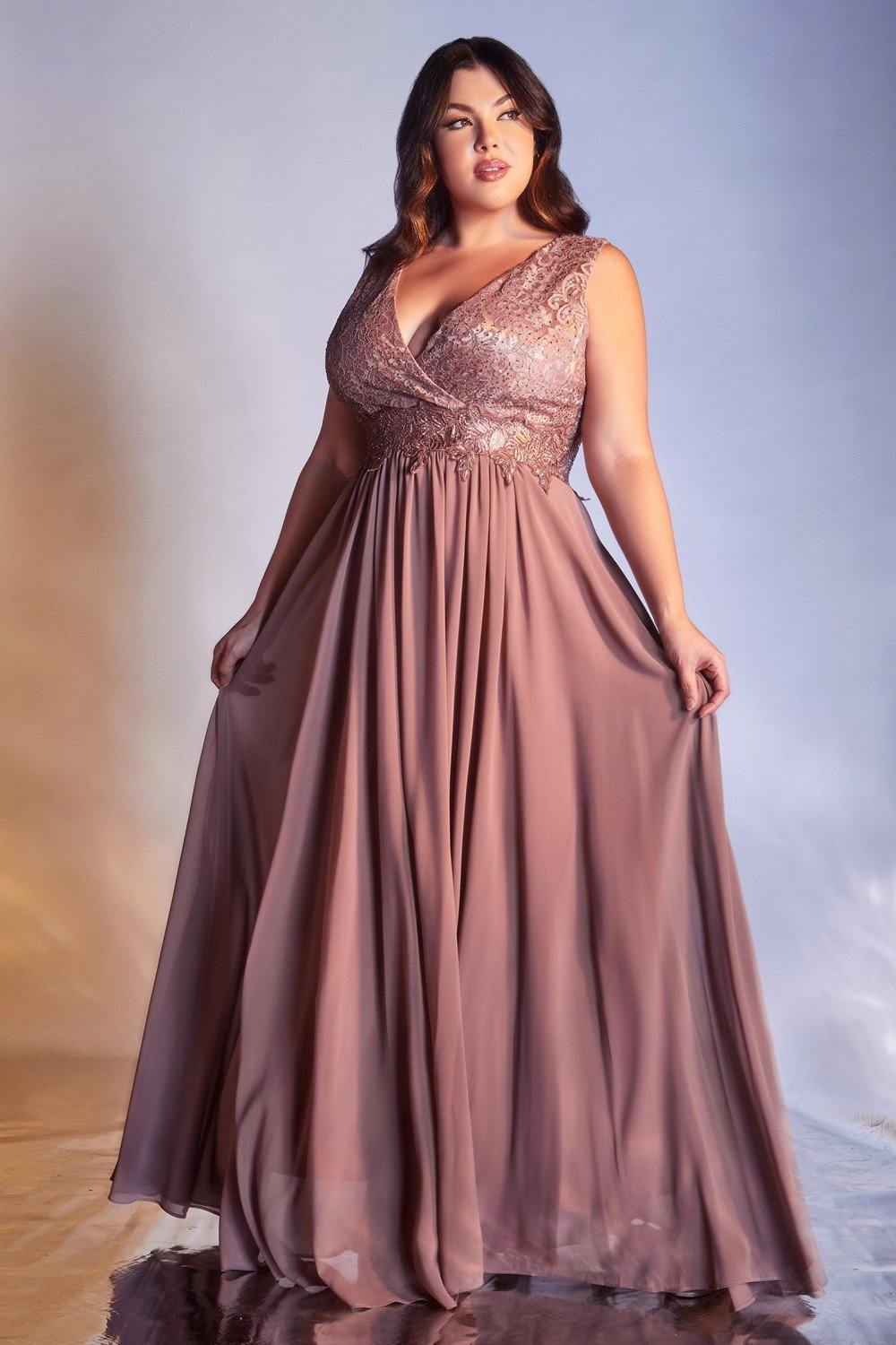 Long Sleeveless Plus Size Prom Dress Mauve