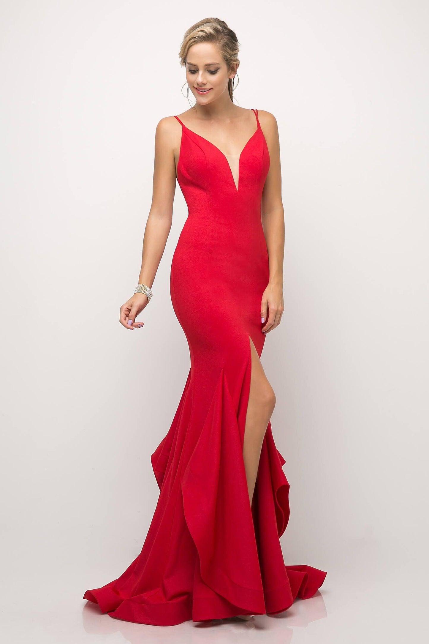 Long Spaghetti Strap Deep-V Neck Mermaid Prom Dress - The Dress Outlet Cinderella Divine