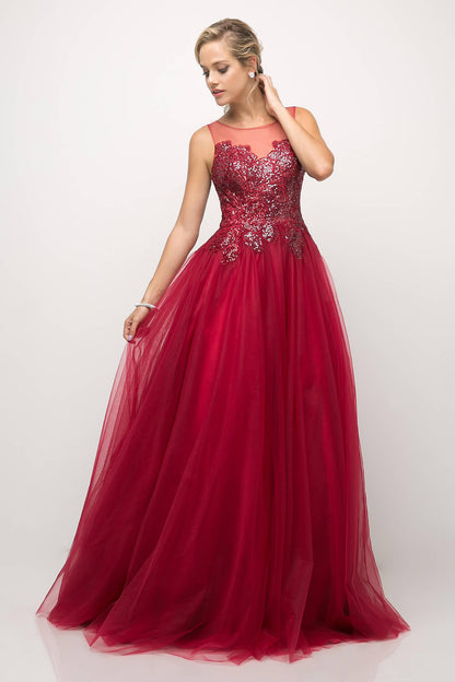 Long Sleeveless Lace Bodice Prom Formal Dress - The Dress Outlet Cinderella Divine