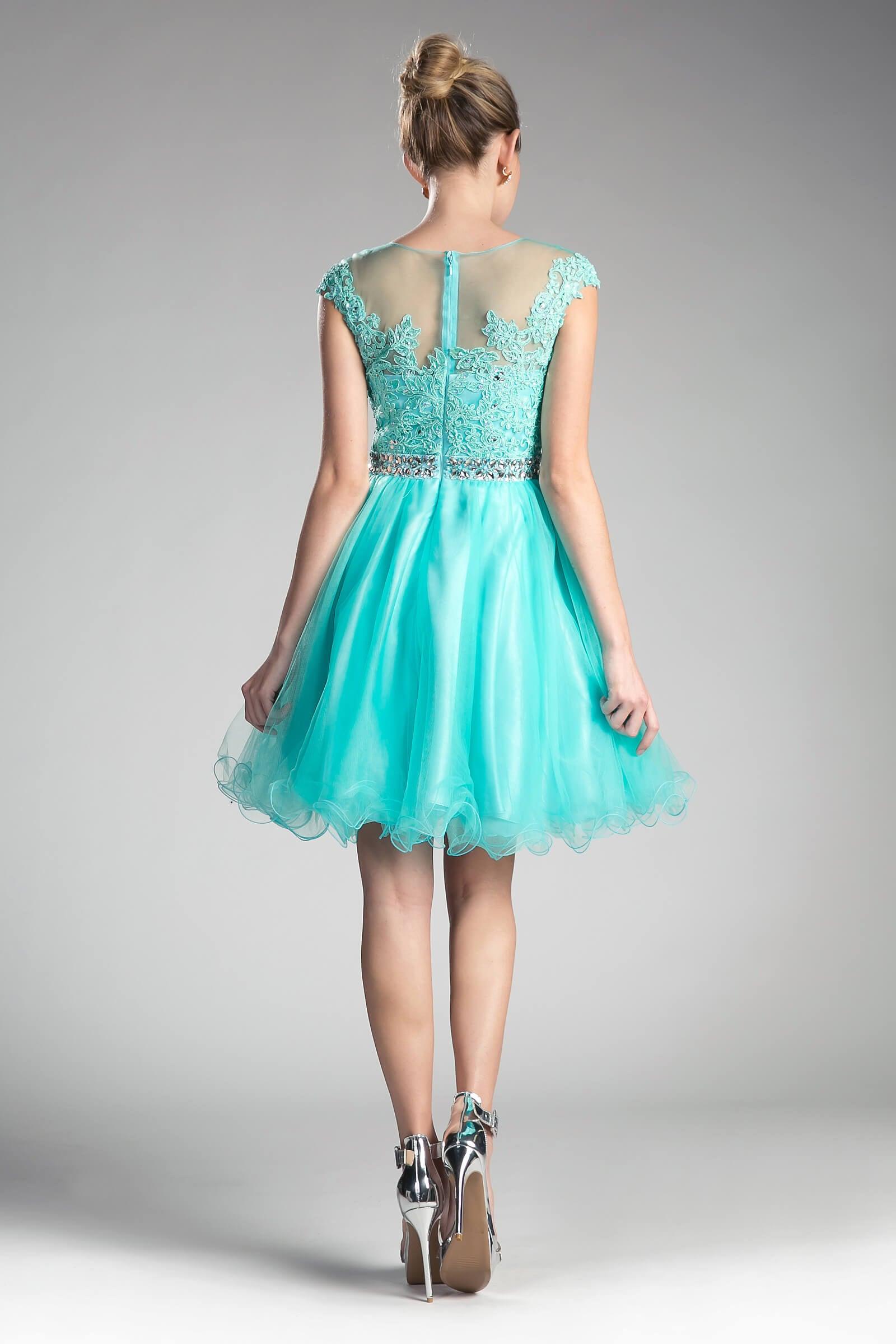 Prom Short Cap Sleeve Lace Homecoming Dress - The Dress Outlet Cinderella Divine