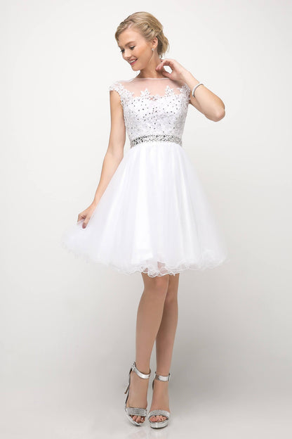 Prom Short Cap Sleeve Lace Homecoming Dress - The Dress Outlet Cinderella Divine