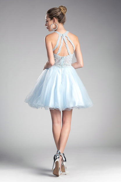 Short Prom Halter Lace Bodice Homecoming Dress - The Dress Outlet Cinderella Divine