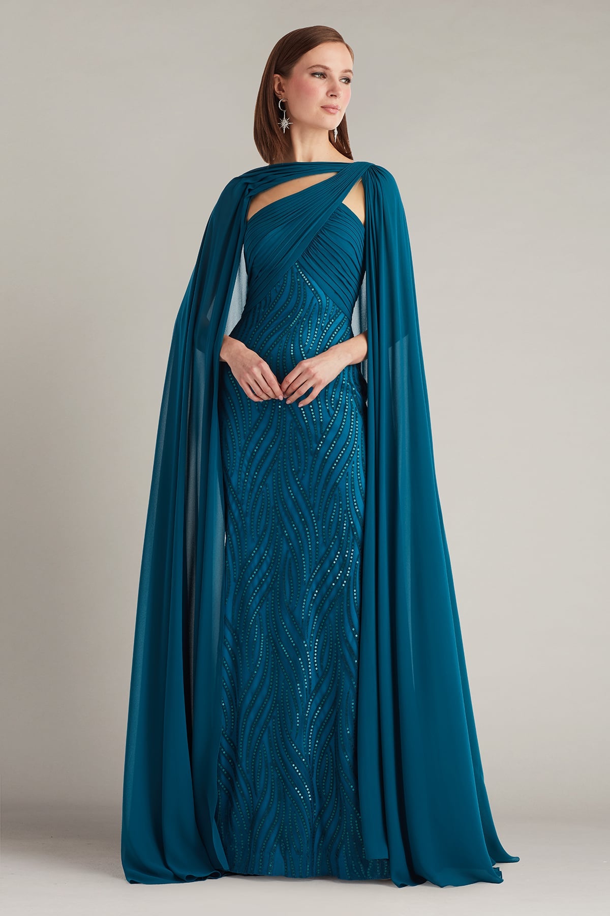 Tadashi Shoji Women's Tullett Sequin Embroidered Cape Gown - Blue - Size 2