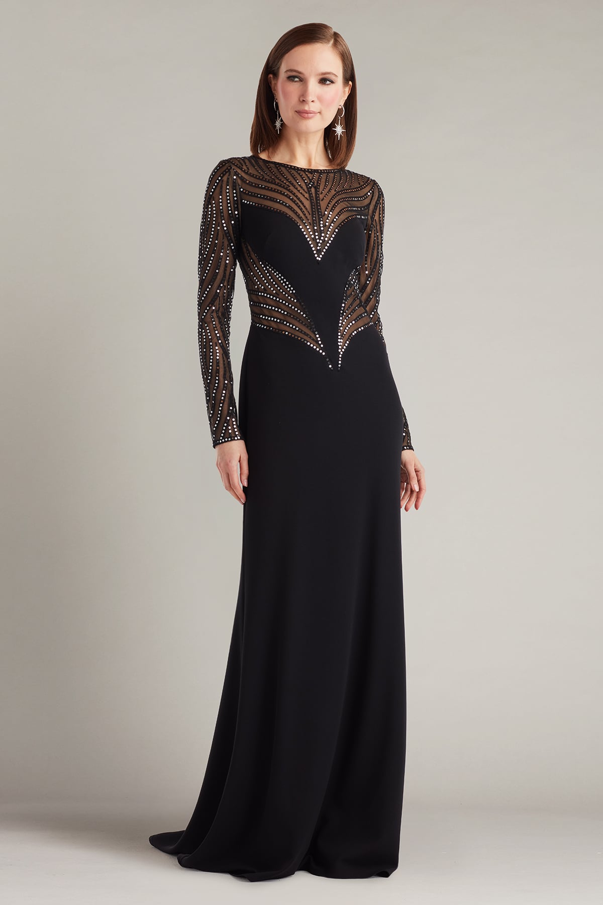 Illusion Floor-Length Mesh Formal Sheath/Column Tadashi Shoji CIO25644L