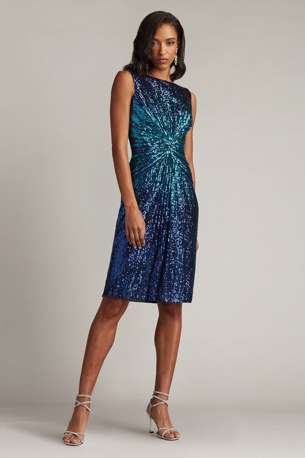 Tadashi Shoji CIR25442M Fitted Sequin Short Cocktail Ombre Dress