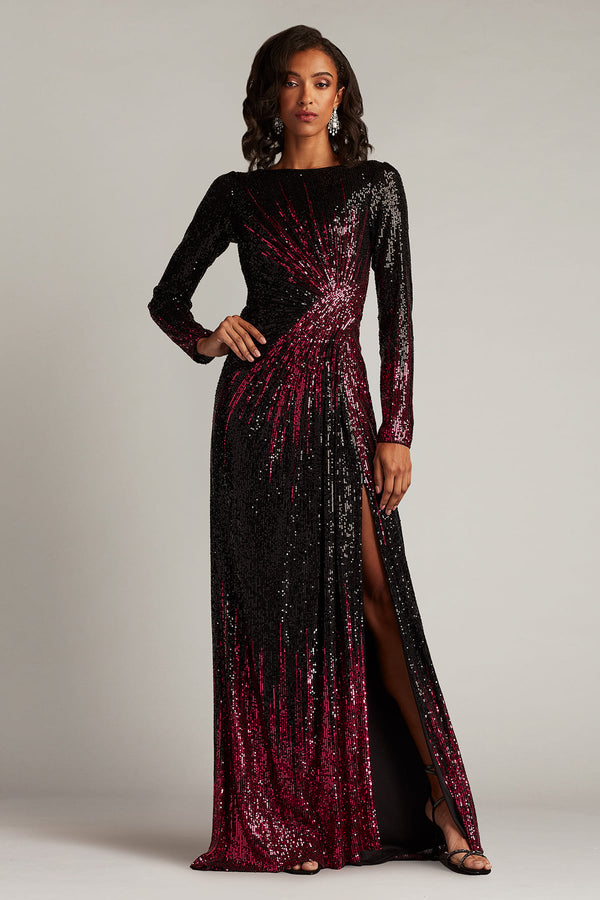Tadashi Shoji CIR25445L Long Sleeve Formal Ombre Dress