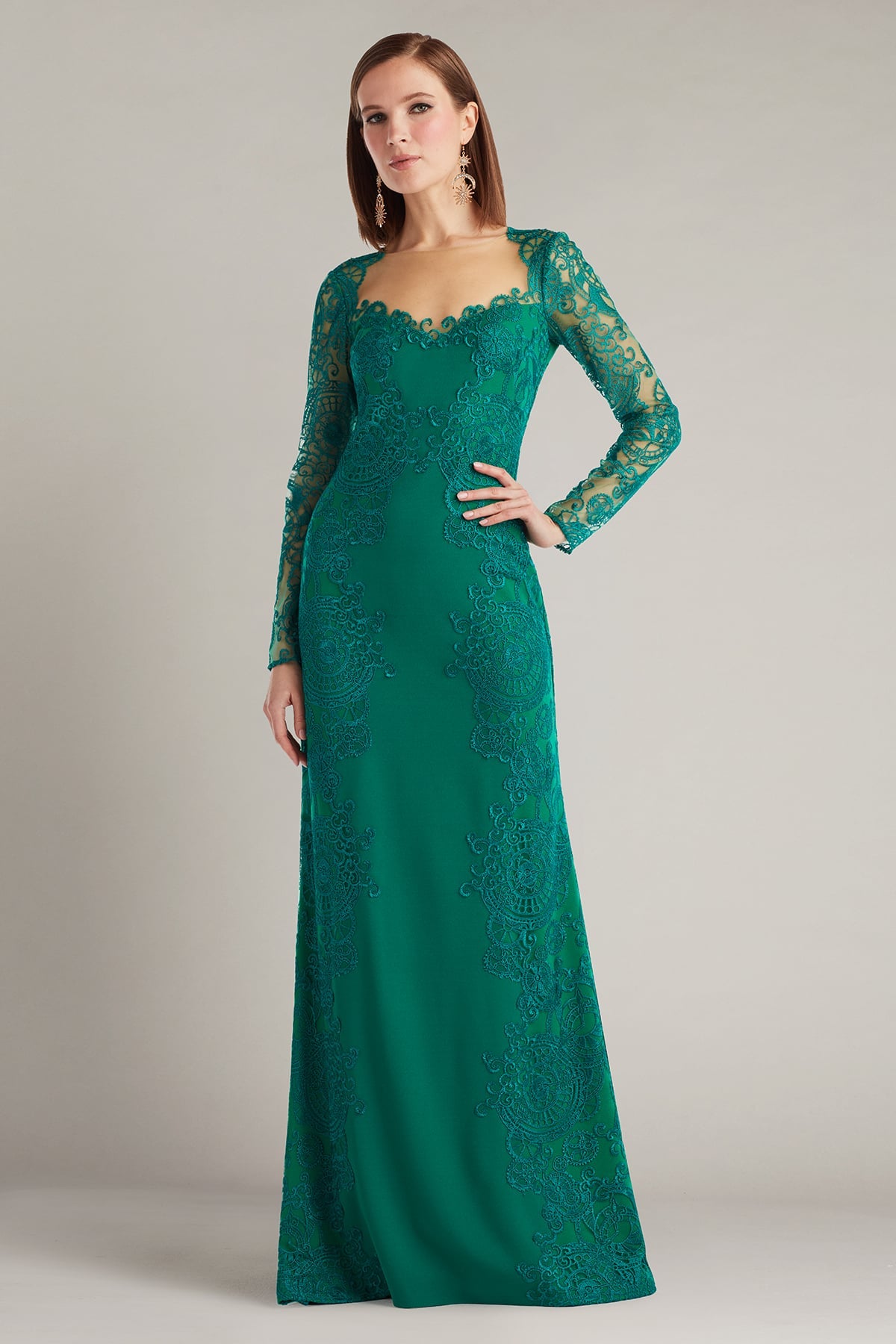 Mother of the Bride Dresses Long Lace Formal A Line Evening Dress Emerald