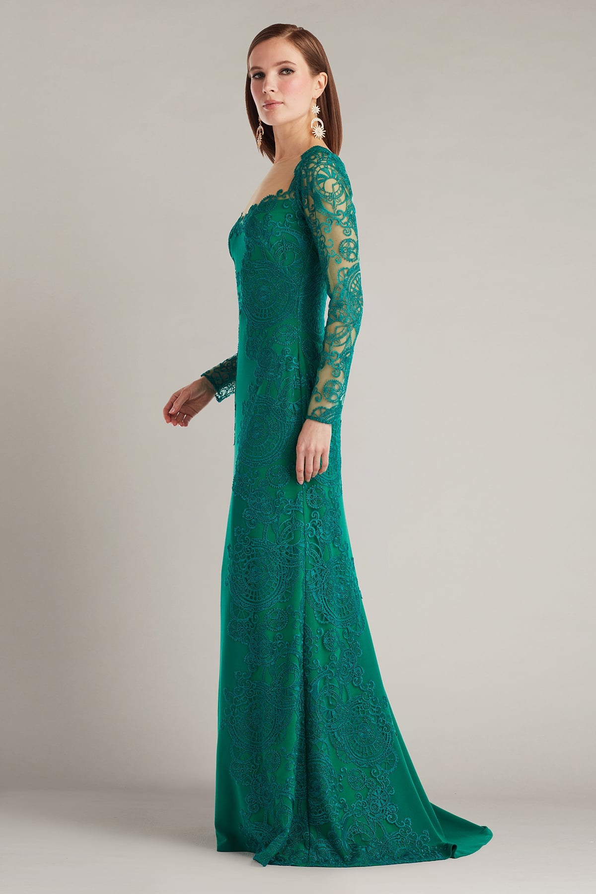 Mother of the Bride Dresses Long Lace Formal A Line Evening Dress Emerald