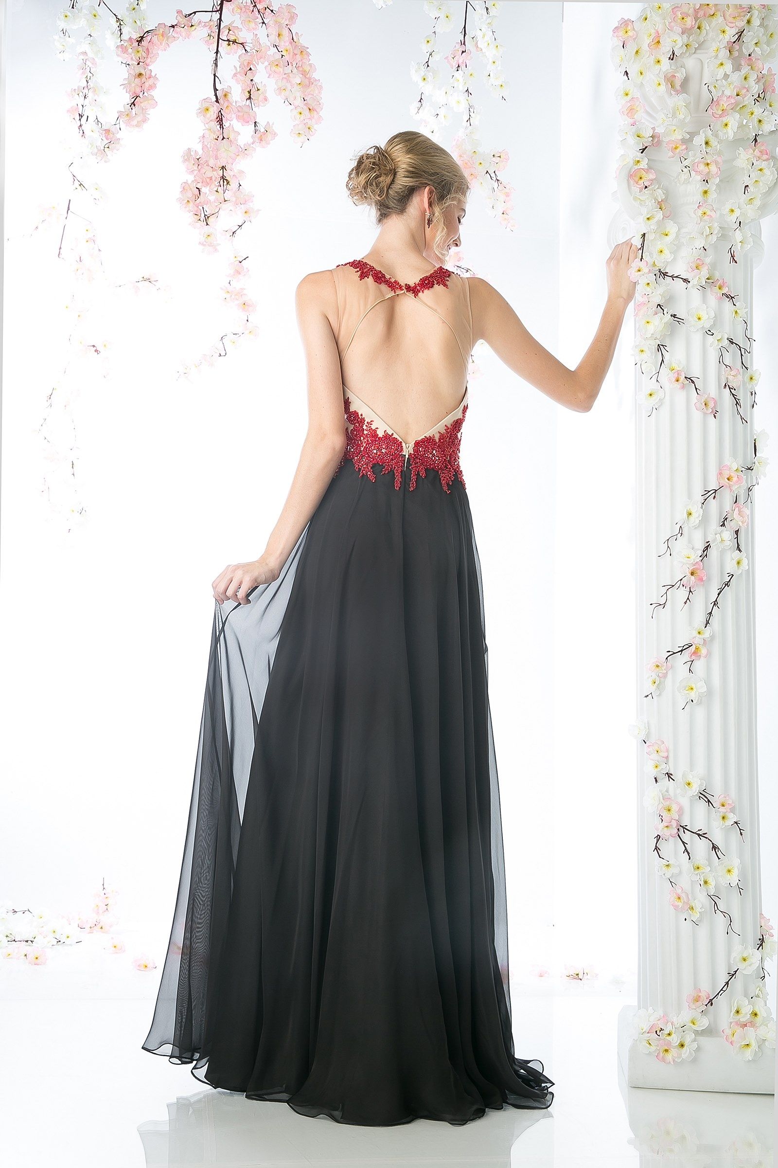 Prom Dresses Long Formal Lace Applique Prom Dress Red Black