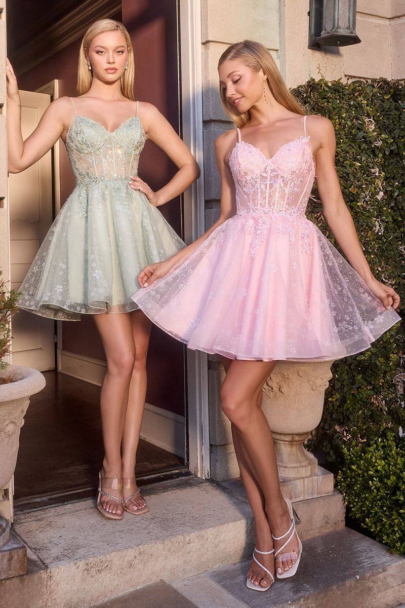 LaDivine CJ419 Homecoming Short A Line Applique Cocktail Dress