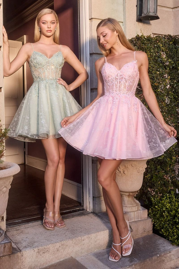 LaDivine CJ419 Homecoming Short A Line Applique Cocktail Dress