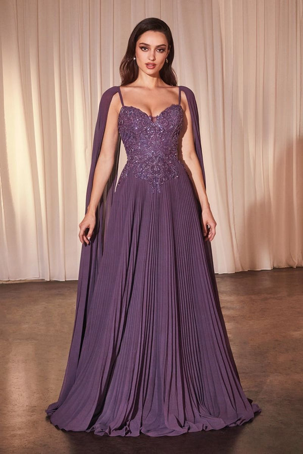 Formal Dresses Long Prom Formal Pleated Cape Dress Lavender