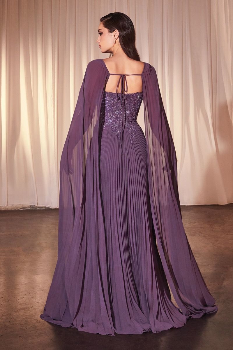 Formal Dresses Long Prom Formal Pleated Cape Dress Lavender