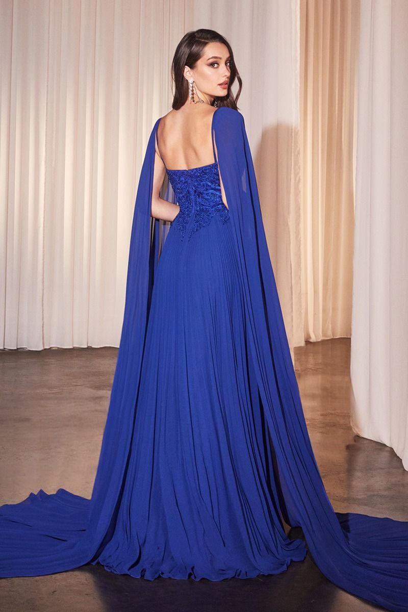 Cape Js Prom Side Mocha Cinderella Divine CJ937 Long Prom Formal Pleated Cape Dress for ...
