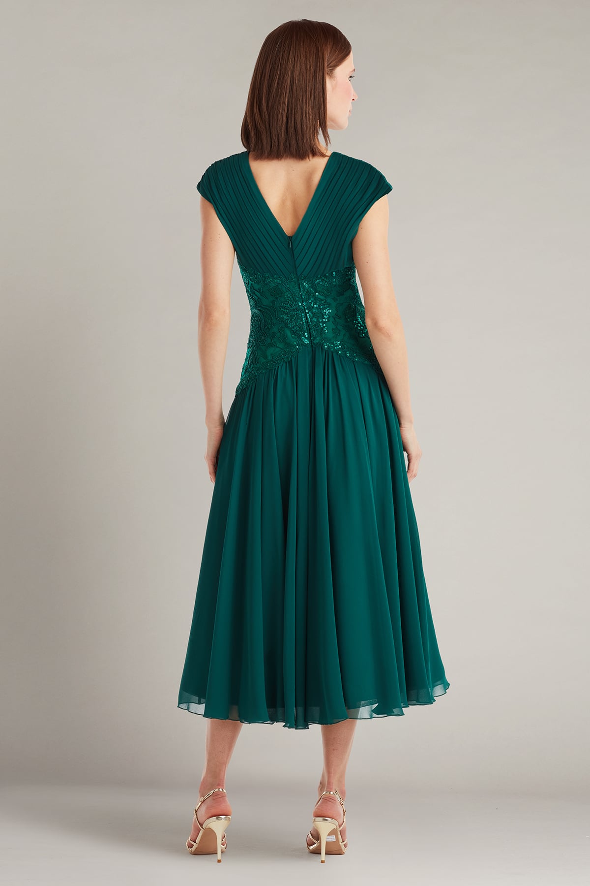 Cocktail Dresses Pleated Short A Line Midi Lace Cocktail Dress Tadashi Shoji CJC25729MD Elm