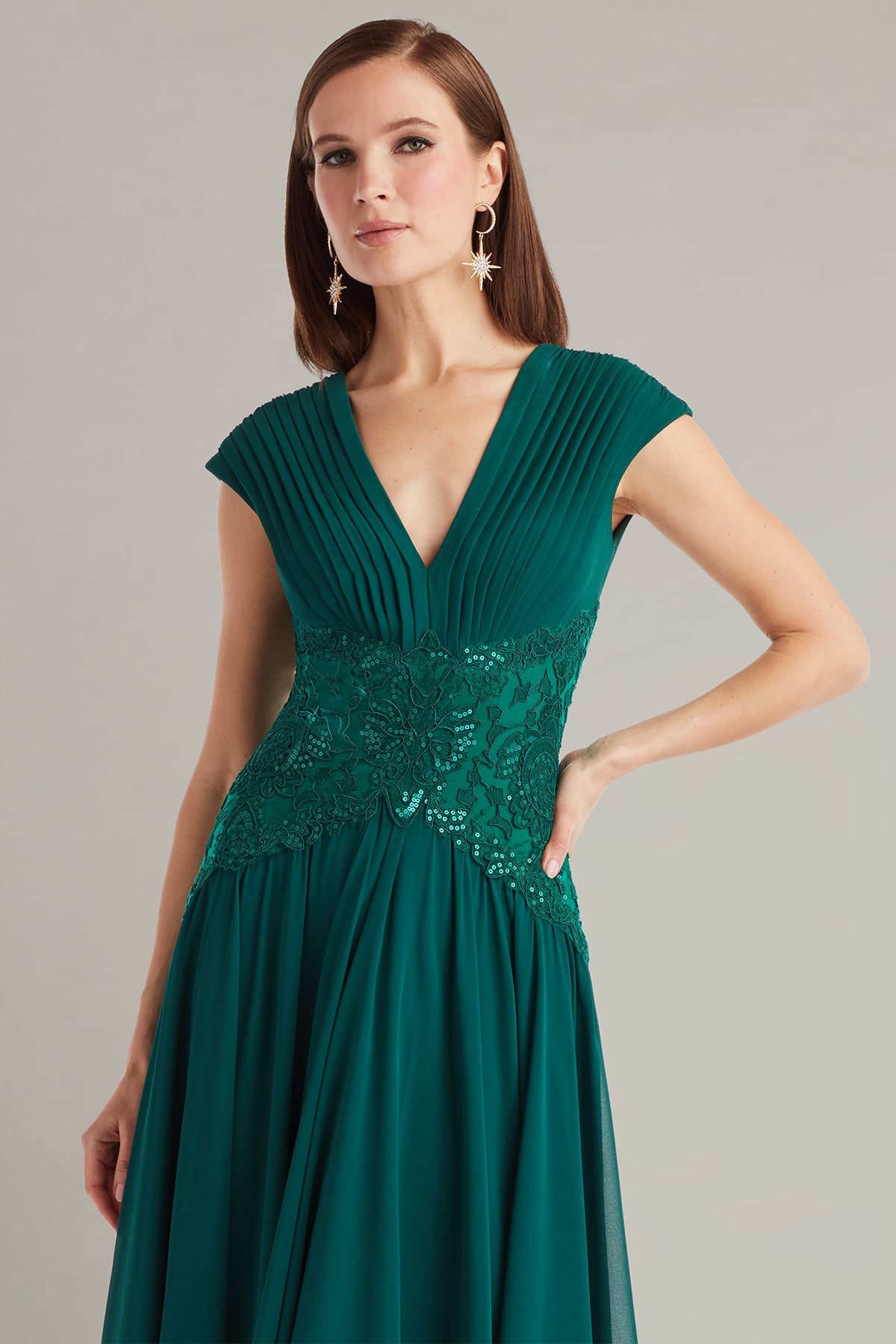 Cocktail Dresses Pleated Short A Line Midi Lace Cocktail Dress Tadashi Shoji CJC25729MD Elm