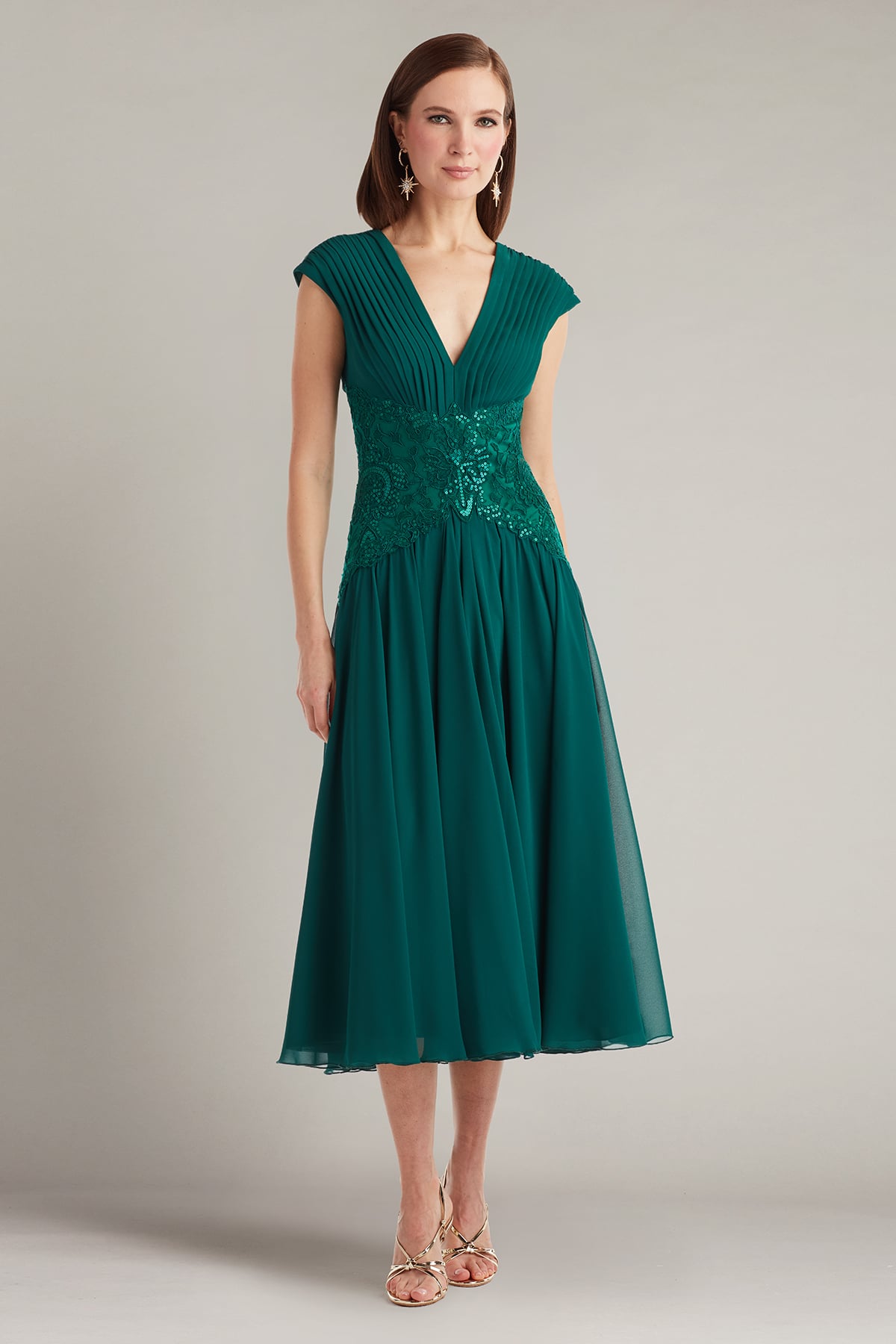 Cocktail Dresses Pleated Short A Line Midi Lace Cocktail Dress Tadashi Shoji CJC25729MD Elm