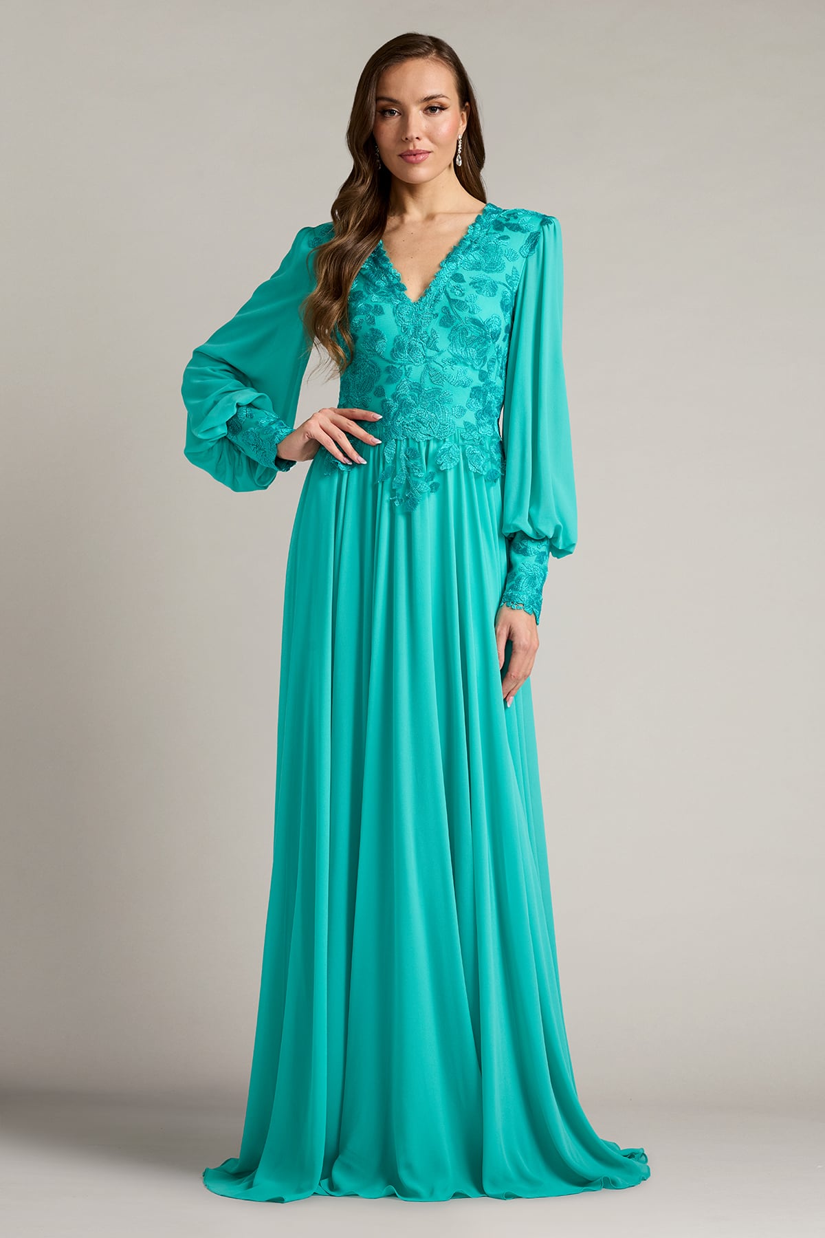 V-Neck Floor-Length Chiffon Formal A-Line Tadashi Shoji CJH26125L