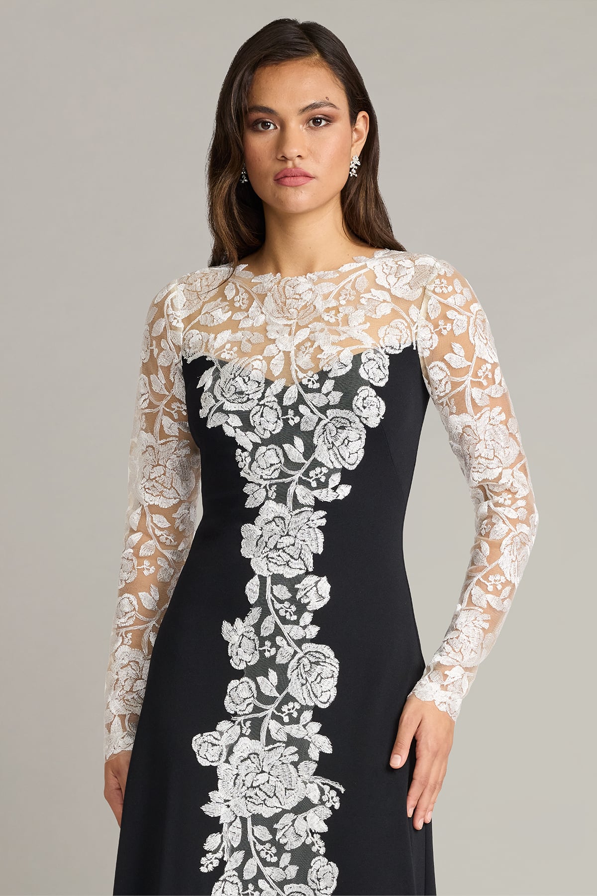 Mother of the Bride Dresses Long Sleeve Formal Fitted Lace Mother of the Bride Dress Tadashi Shoji CJH26127L Ivory/Black