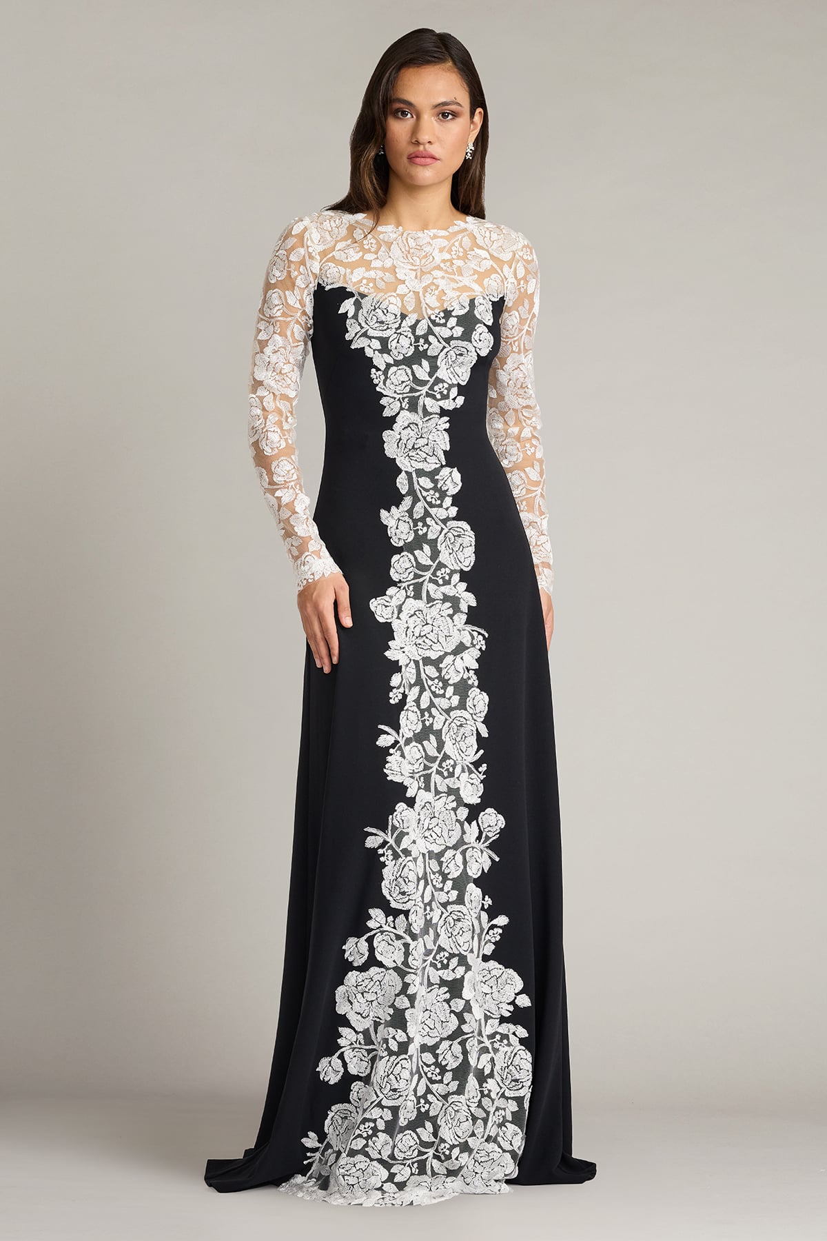 Mother of the Bride Dresses Long Sleeve Formal Fitted Lace Mother of the Bride Dress Tadashi Shoji CJH26127L Ivory/Black