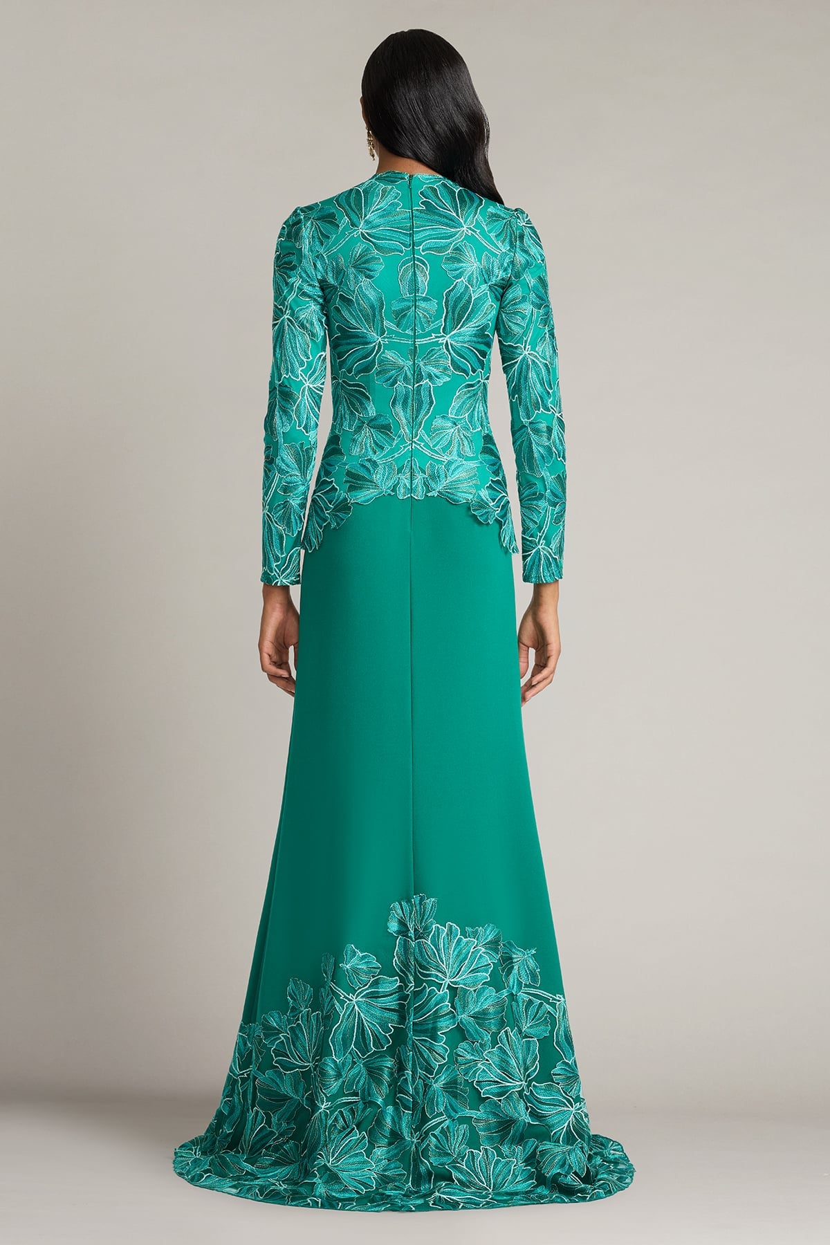 Mother of the Bride Dresses Long Sleeve Floral Lace Formal Mother of the Bride Dress Tadashi Shoji CJJ26210L Emerald